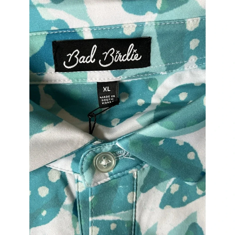 Bad Birdie Bam Bam Golf‎ Polo Shirt Blue Teal Green Sizes XL